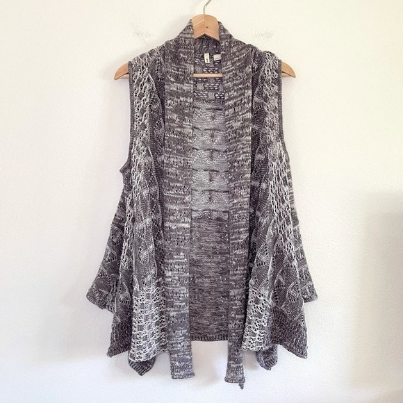 Anthropologie Moth Lavena Pointelle Draped Open Front Cardigan Sweater Vest Grey - Picture 16 of 16